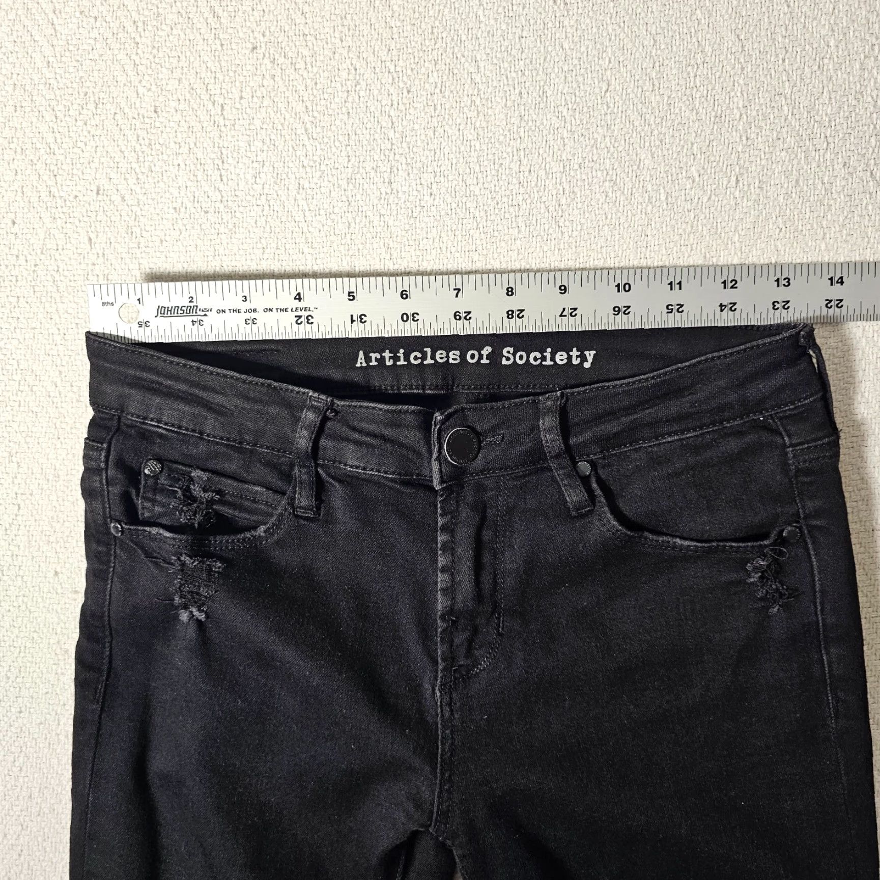 Vintage Articles Of Society Jeans Women's 26 Black Denim Low Rise Skinny Distressed Jeans Size 26" / US 2 / IT 38 - 6 Thumbnail