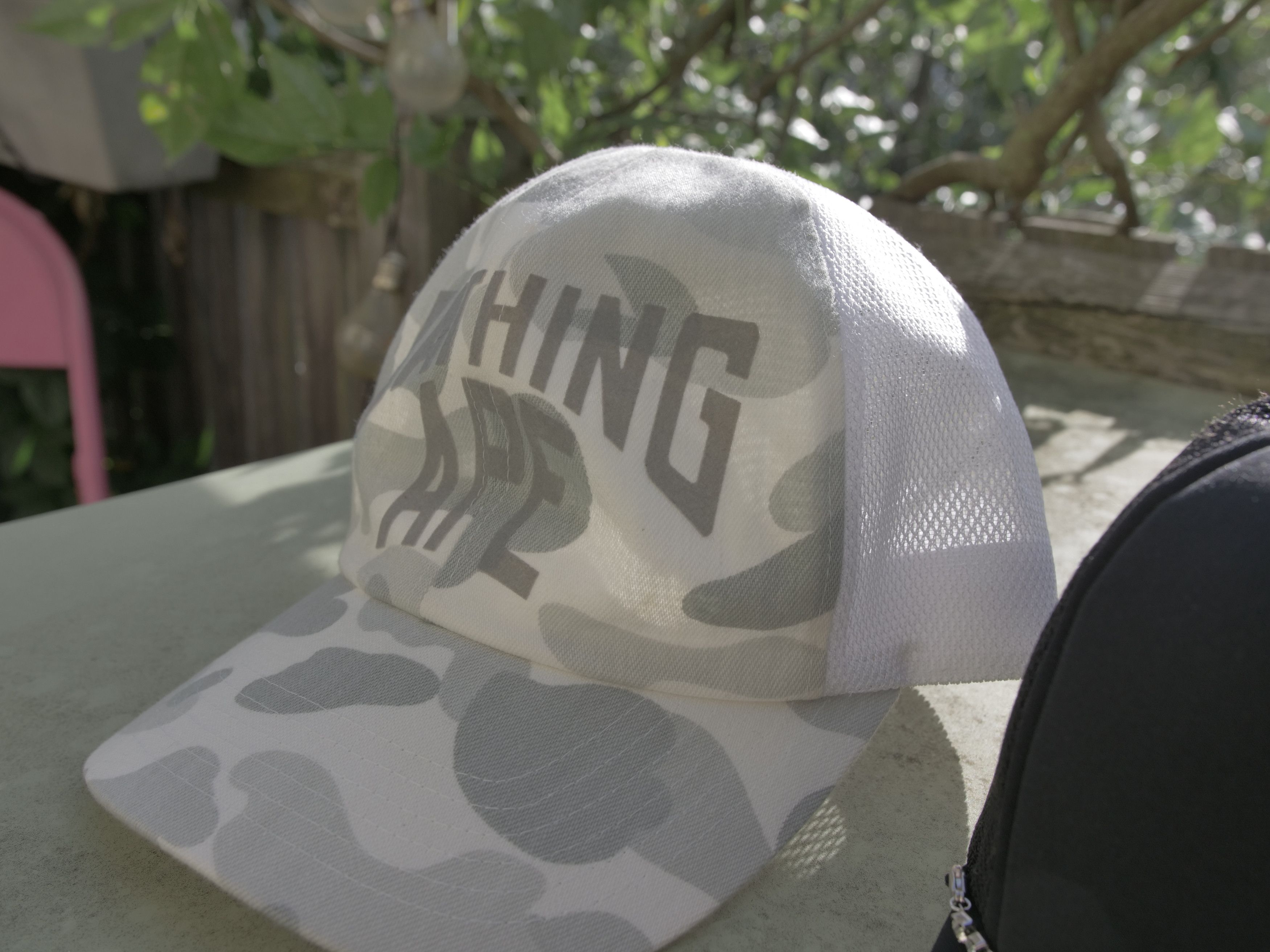 image of Bape Color Camo Nyc Logo Mesh Cap in White, Men's