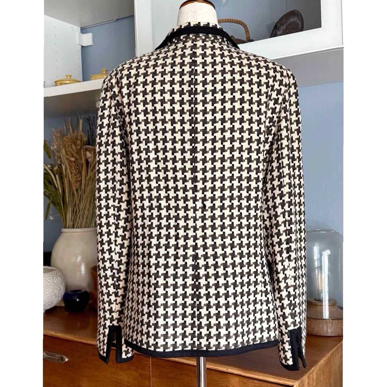 Vintage VINTAGE Nina McLemore Houndstooth Wool Tweed Blazer Jacket Black Brown Ivory 10 Size L / US 10 / IT 46 - 4 Thumbnail