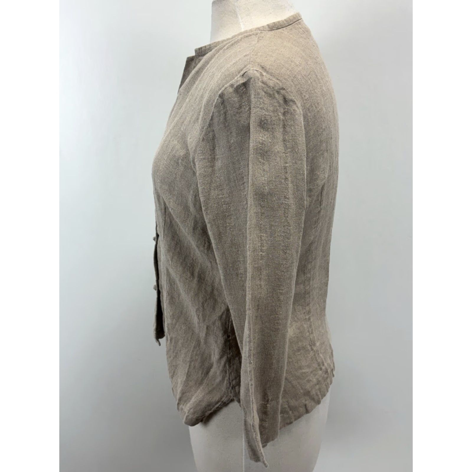 Eileen Fisher VINTAGE Eileen Fisher Linen Jacket Blazer Women 100% Linen PM Petite Tan Lagenlook Knot Buttons 90s Mens? Size M / US 6-8 / IT 42-44 - 2 Thumbnail