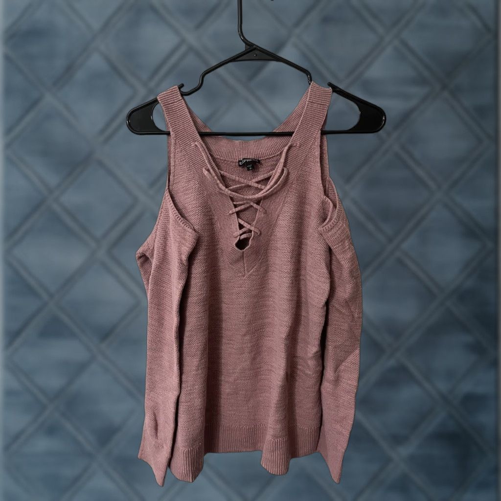 Express Express Women's Sweater Lace Up Cold Shoulder Long Sleeve Pink Small Size S / US 4 / IT 40 - 1 Thumbnail