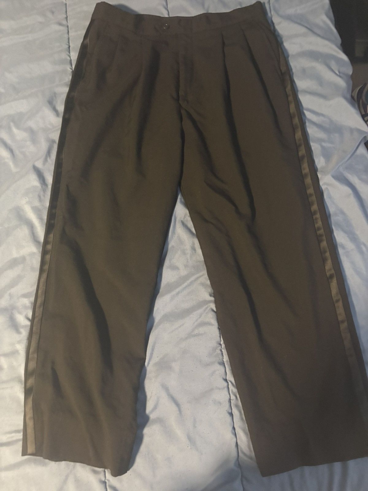 Other Black Pleated Side Stripe Dress Pants Straight Leg Size 32 Size 34S - 1 Thumbnail
