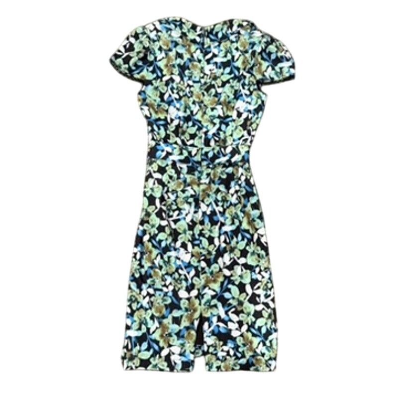 Badgley Mischka Badgley Mischka Blue Floral Collared Sheath, Size US 10 Size L / US 10 / IT 46 - 7 Thumbnail