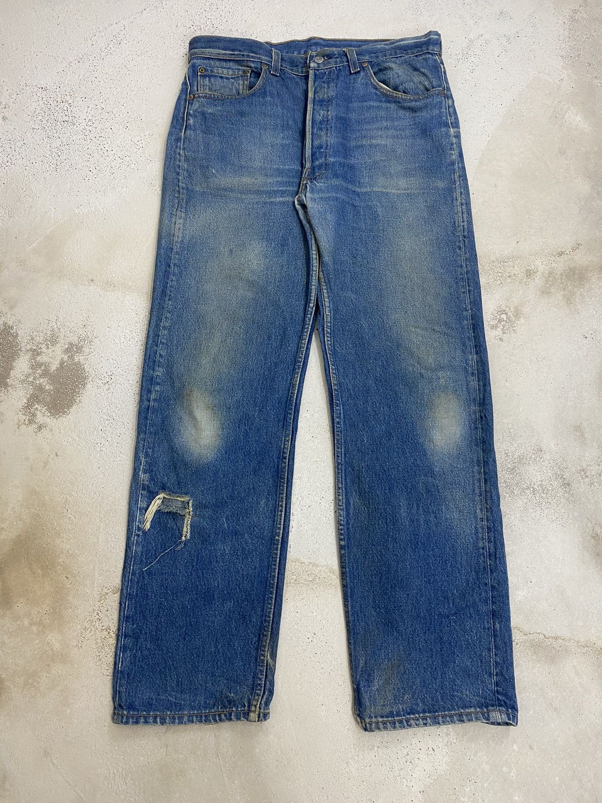 Levi's Vintage 90s Levis 501 XX Button Fly 552 Distressed Blue Jean Size US 34 / EU 50 - 3 Thumbnail