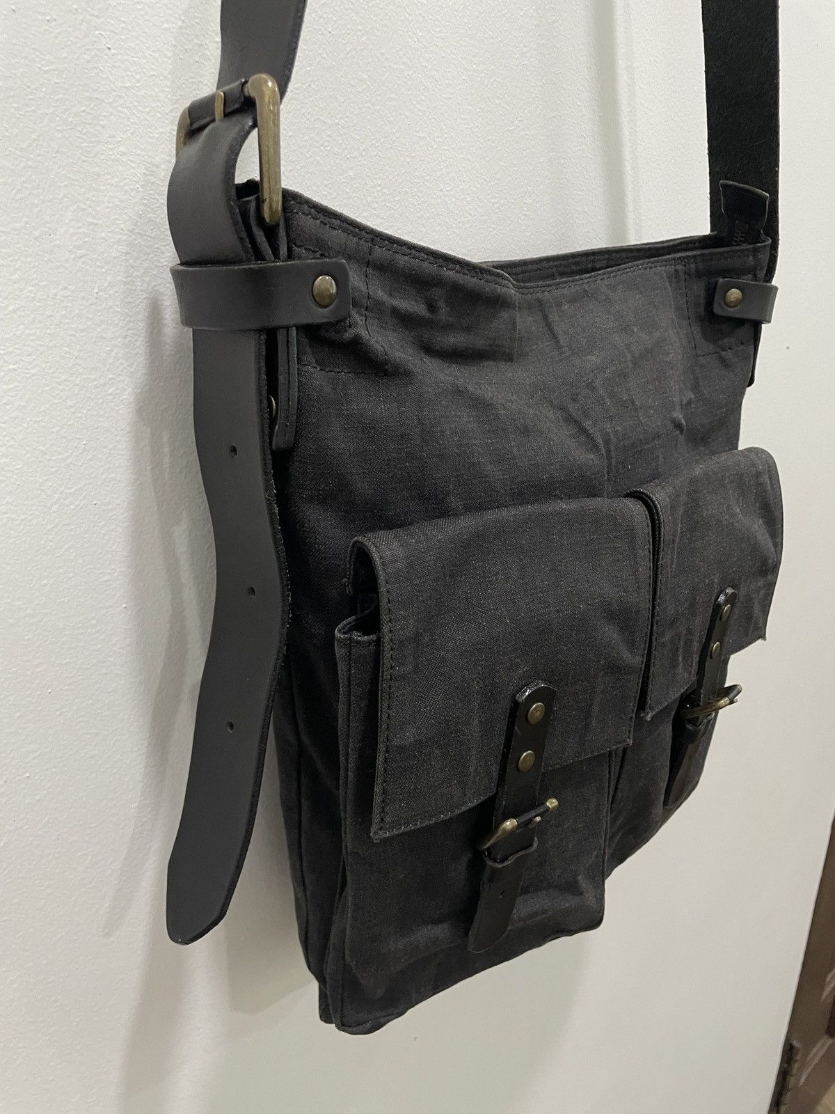 Dries Van Noten Black Canvas Leather Double Pocket Bag Military Style Size ONE SIZE - 4 Thumbnail