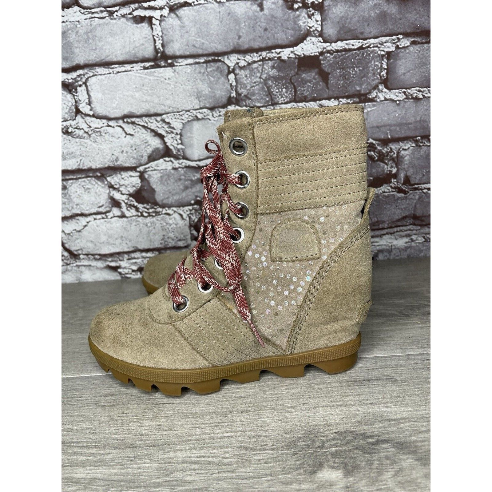 SOREL SOREL Joan of Arctic Wedge II Soft Taupe Suede Winter Lace U Size US 4 / IT 34 - 3 Thumbnail