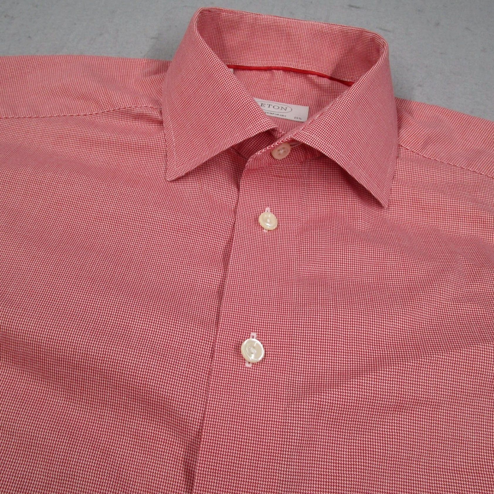 Eton Eton Dress Shirt Mens 15.5 29 Red White Micro Houndstooth Slim Contasting Trim Barrel Cuff Shirt Length 29 Size 42R - 2 Thumbnail