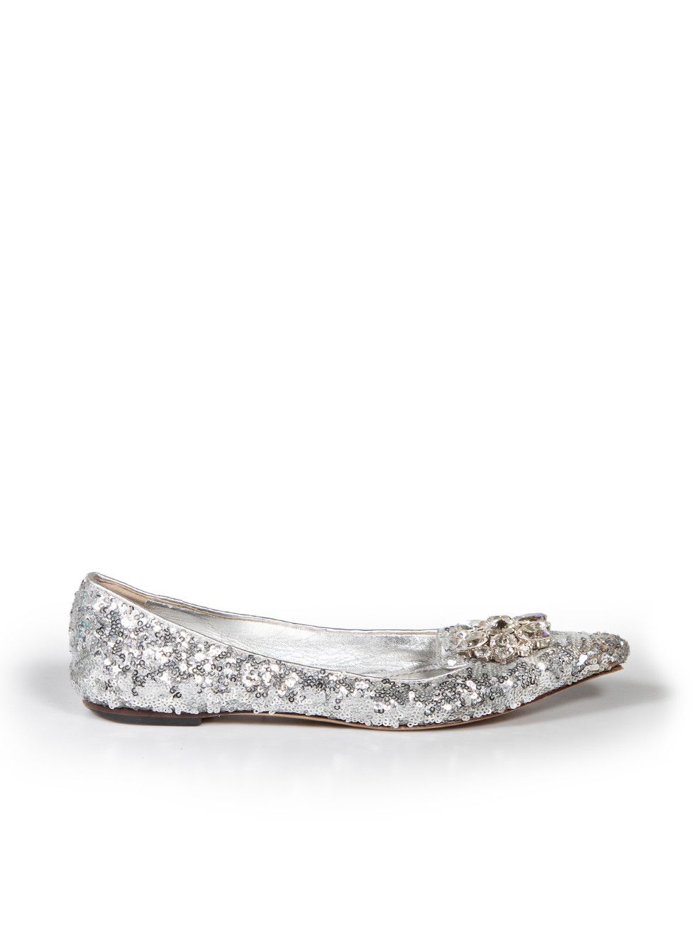 image of Dolce Gabbana Silver Crystal Embellished Flats, Women's (Size 7)