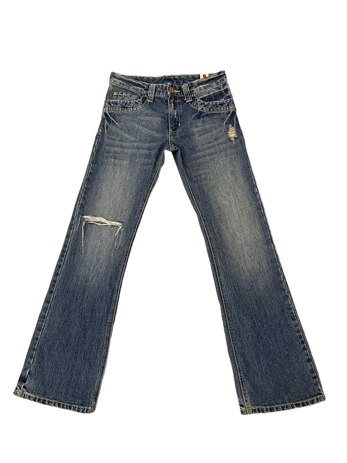 Japanese Brand Flare Jeans Kissmark Faded Distress Boot Cut 8🟦2 Size US 31 - 10 Thumbnail