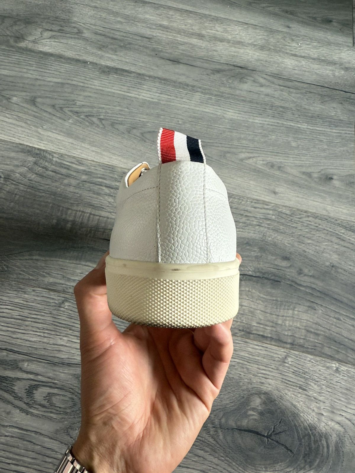 Thom Browne White Pebbled Leather Low-Top Sneakers Size US 7 / EU 40 - 10 Thumbnail