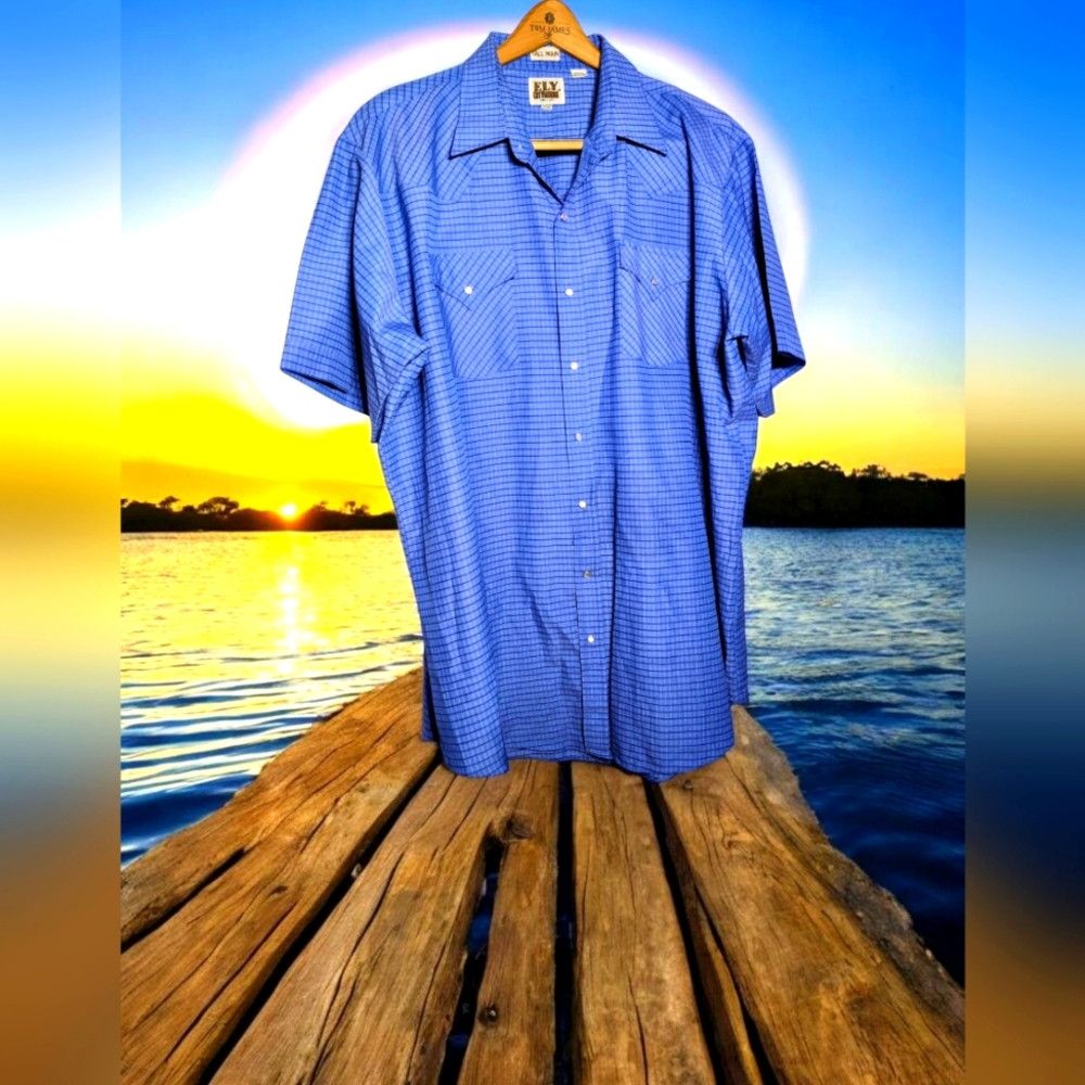 Vintage Ely Cattleman Tall Man Sz XXLT Men's Blue Checkered Western Size US XXL / EU 58 / 5 - 1 Thumbnail