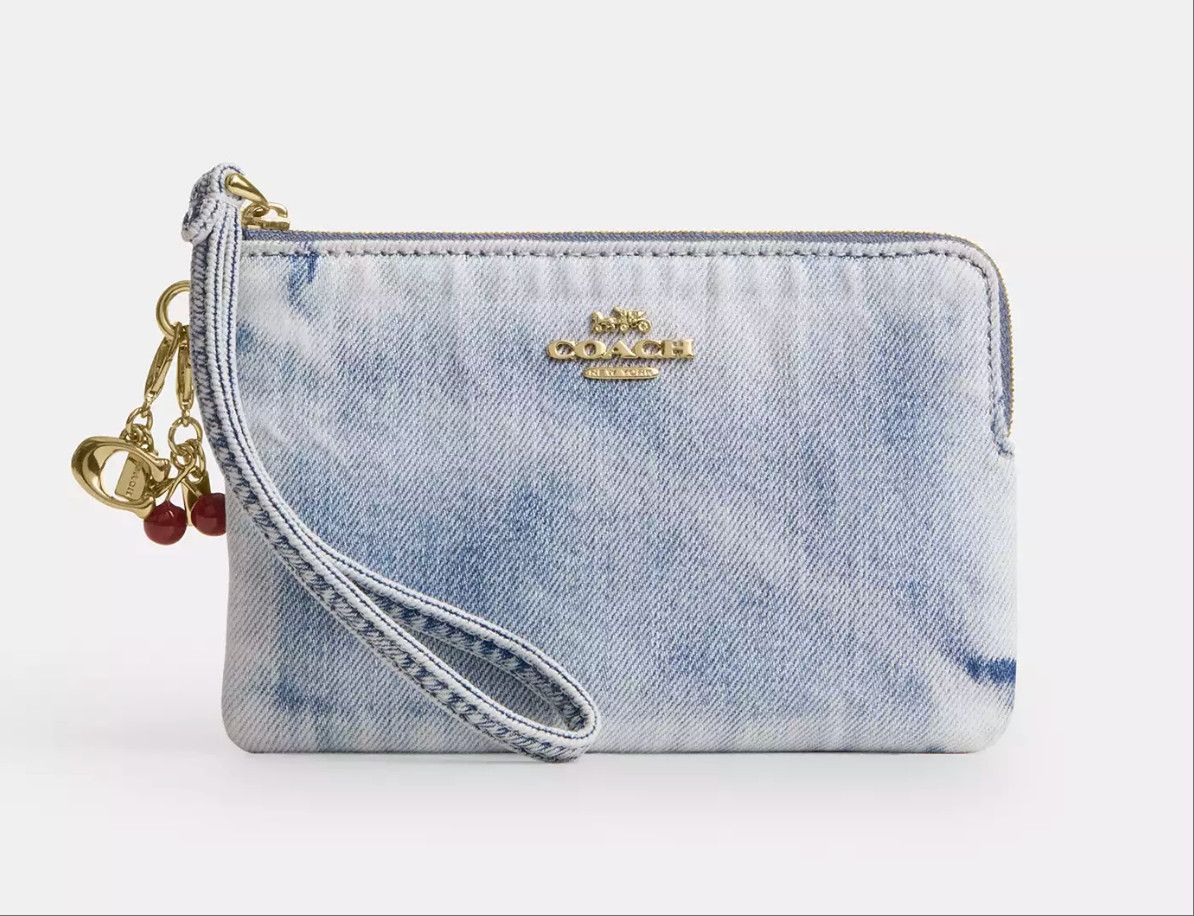 Coach Corner Zip Wristlet In Loved Denim With Charms CEF82 Size ONE SIZE - 10 Thumbnail