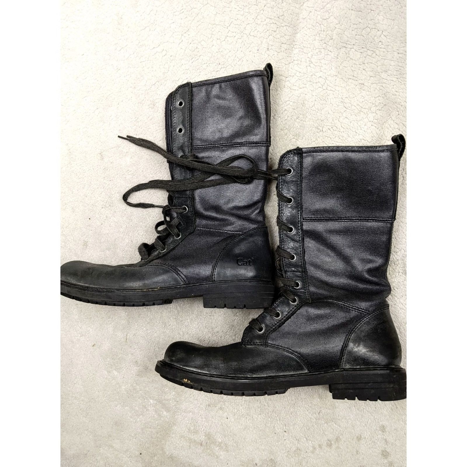 Caterpillar Cat Womens Boots Mid-Calf Lace Up Black 9 US 7 UK Leather Combat Goth Punk Caterpillar Womens Girl Mens Size US 7 / IT 37 - 2 Thumbnail