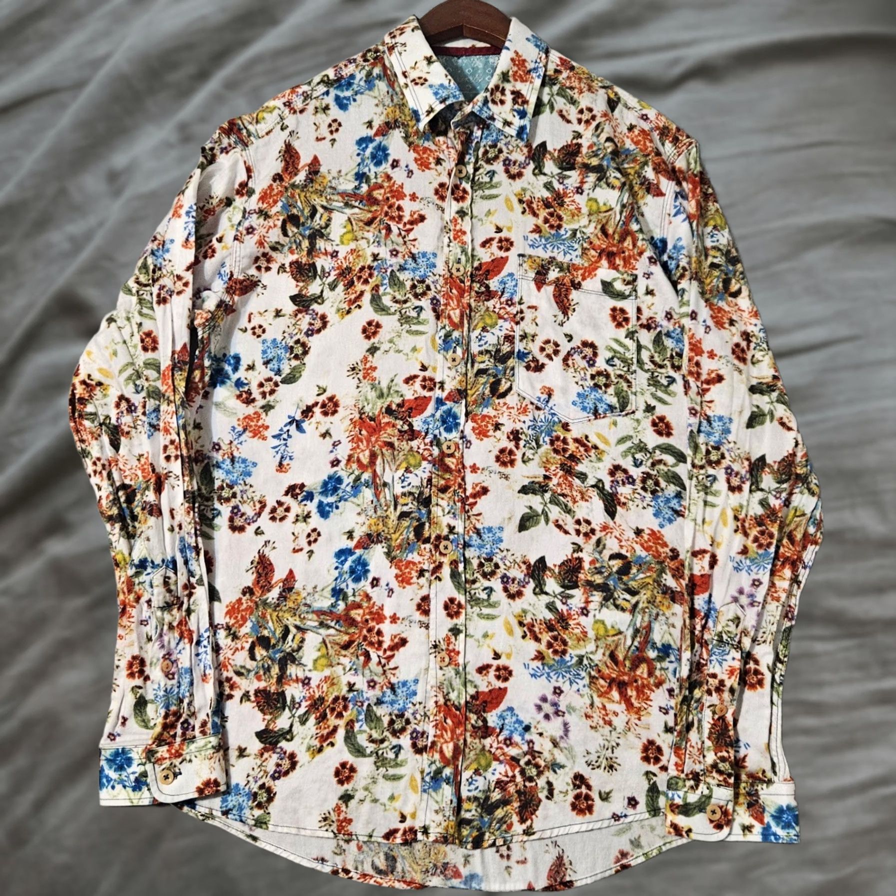 Vintage Visconti Shirt Slim Fit Button Down L/S Men White Floral Design Size S Size US S / EU 44-46 / 1 - 1 Thumbnail