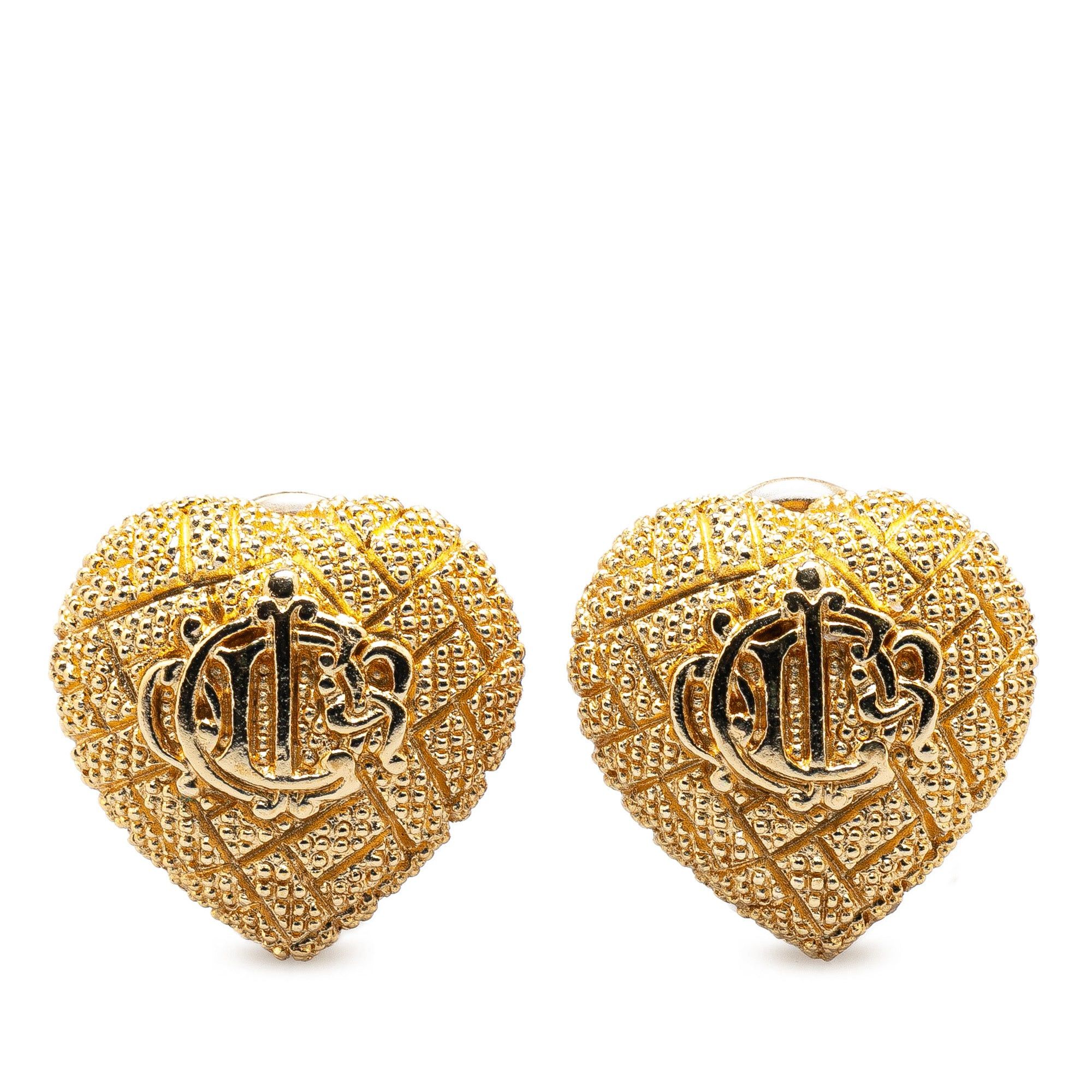 Dior Dior Gold Plated Heart Logo Clip on Earrings Gold Size ONE SIZE - 1 Thumbnail