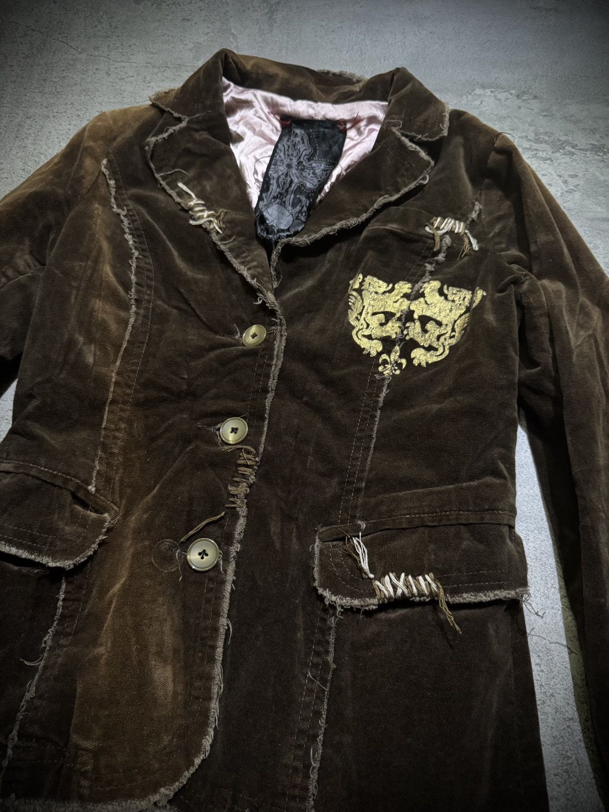 Hysteric Glamour Miss me Skull Brown Gold Foil Ifsixwasnine Velvet Blazer Size S / US 4 / IT 40 - 5 Thumbnail