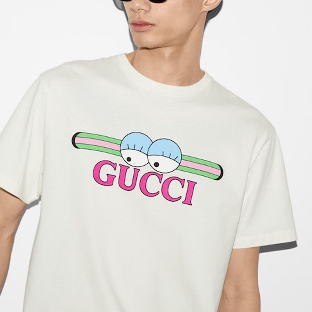 Gucci Gucci Cartoon Eyes Logo T-Shirt Off-White Cream Cotton Tee Size US S / EU 44-46 / 1 - 2 Thumbnail