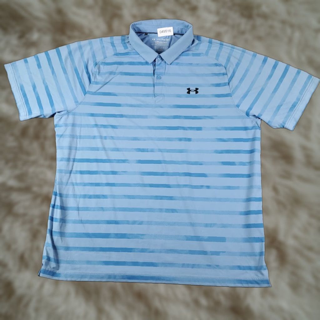 Under Armour Under Armour Polo Shirt Mens 2XL Blue Striped Casual Golf Casual Short Sleeve Polo Shirt 2XL Size US XXL / EU 58 / 5 - 1 Thumbnail