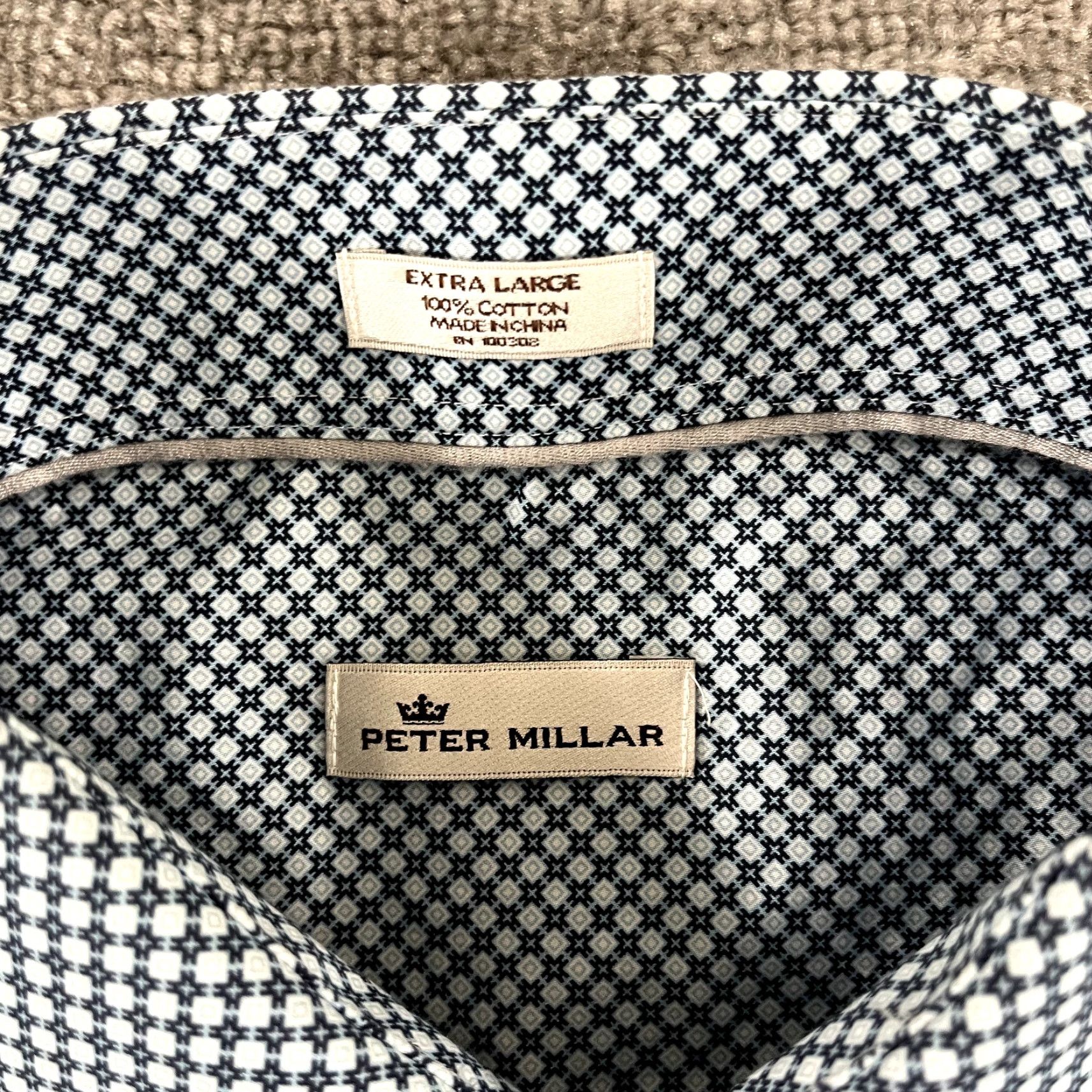 Peter Millar PETER MILLAR Shirt Mens Extra Large Blue Geometric Button Up Dress Long Sleeve Size 46R - 2 Thumbnail