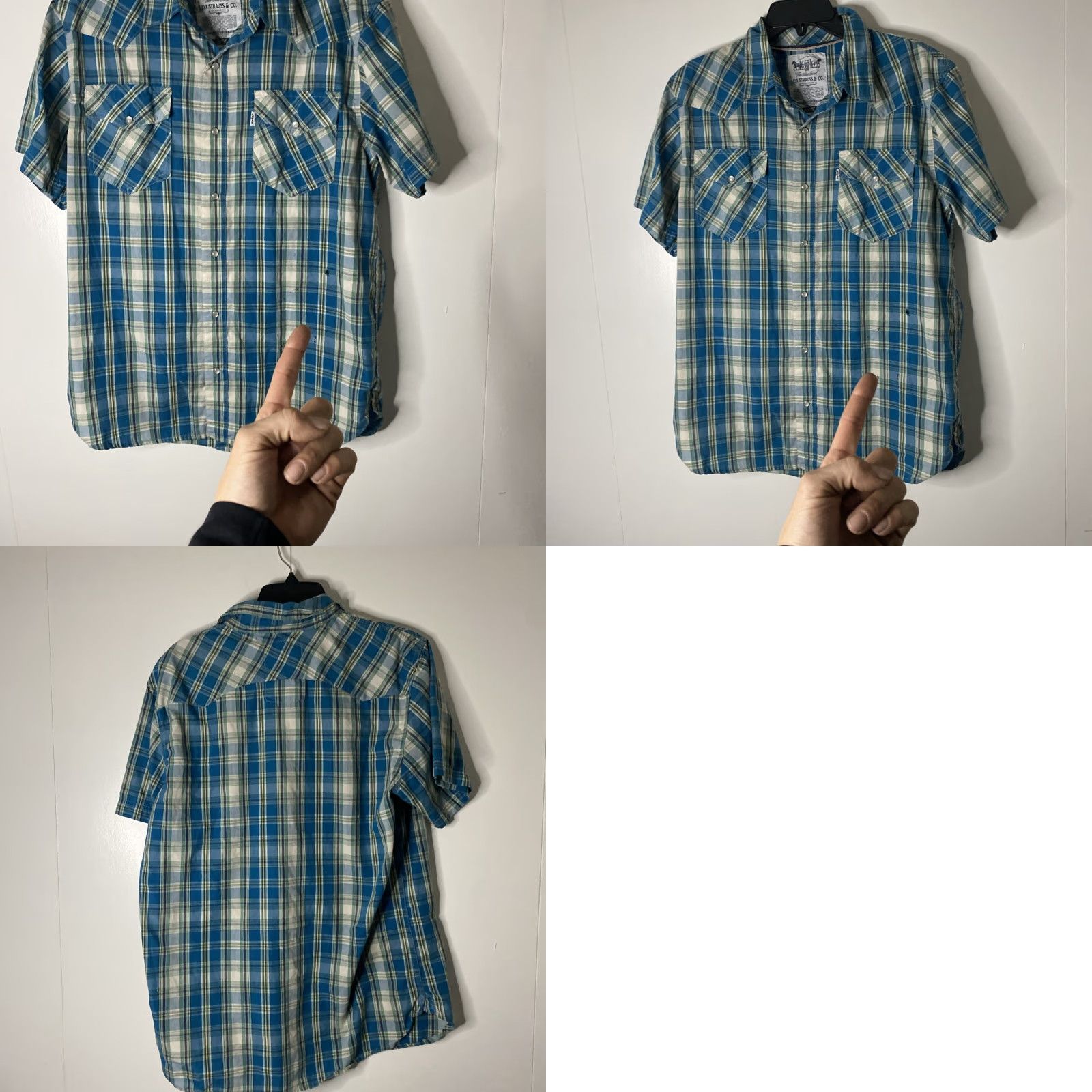 Levi's VINTAGE Levi's Button-Up Blue L Grunge Short Sleeve Pearl Snap Distress White Tab Men's Shirt Size US 33 - 9 Thumbnail
