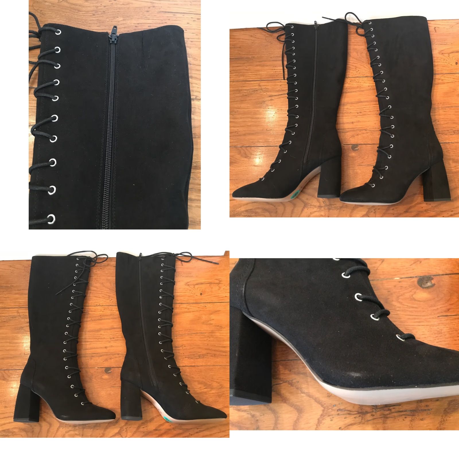BCBGeneration VINTAGE US 8 Medium BCBGeneration Addison Micro-suede Black Lace Up Boot 3 1/4" Heel Zip Boots Womens Damaged Box Scuffs Size US 8 / IT 38 - 8 Thumbnail