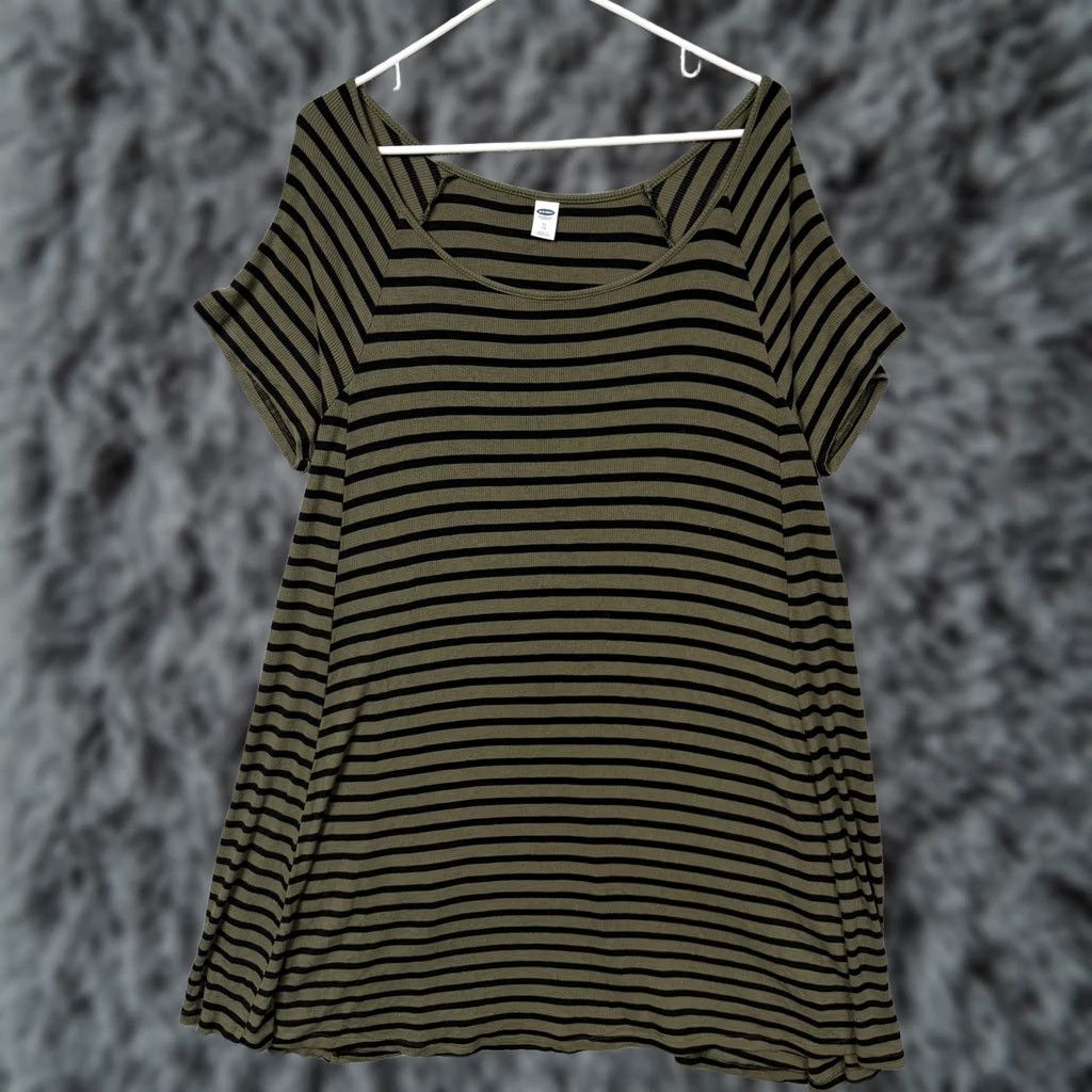 Old Navy Old Navy T-Shirt Dress XL Olive Green Striped Knit Scoop Neck Raglan Short Sleeve Casual Summer Womens Size XL / US 12-14 / IT 48-50 - 1 Thumbnail