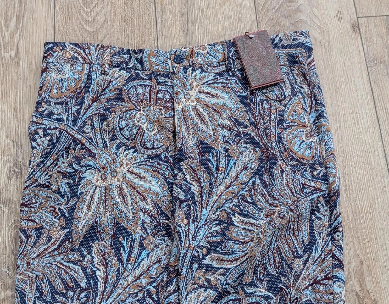 Etro ETRO Floral Print Trousers Navy/Brown 50 US 34 Size US 34 / EU 50 - 2 Thumbnail