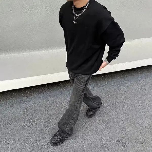 Japanese Brand VIBE Street Loose Straight Flare Black Jeans Size US 32 / EU 48 - 4 Thumbnail