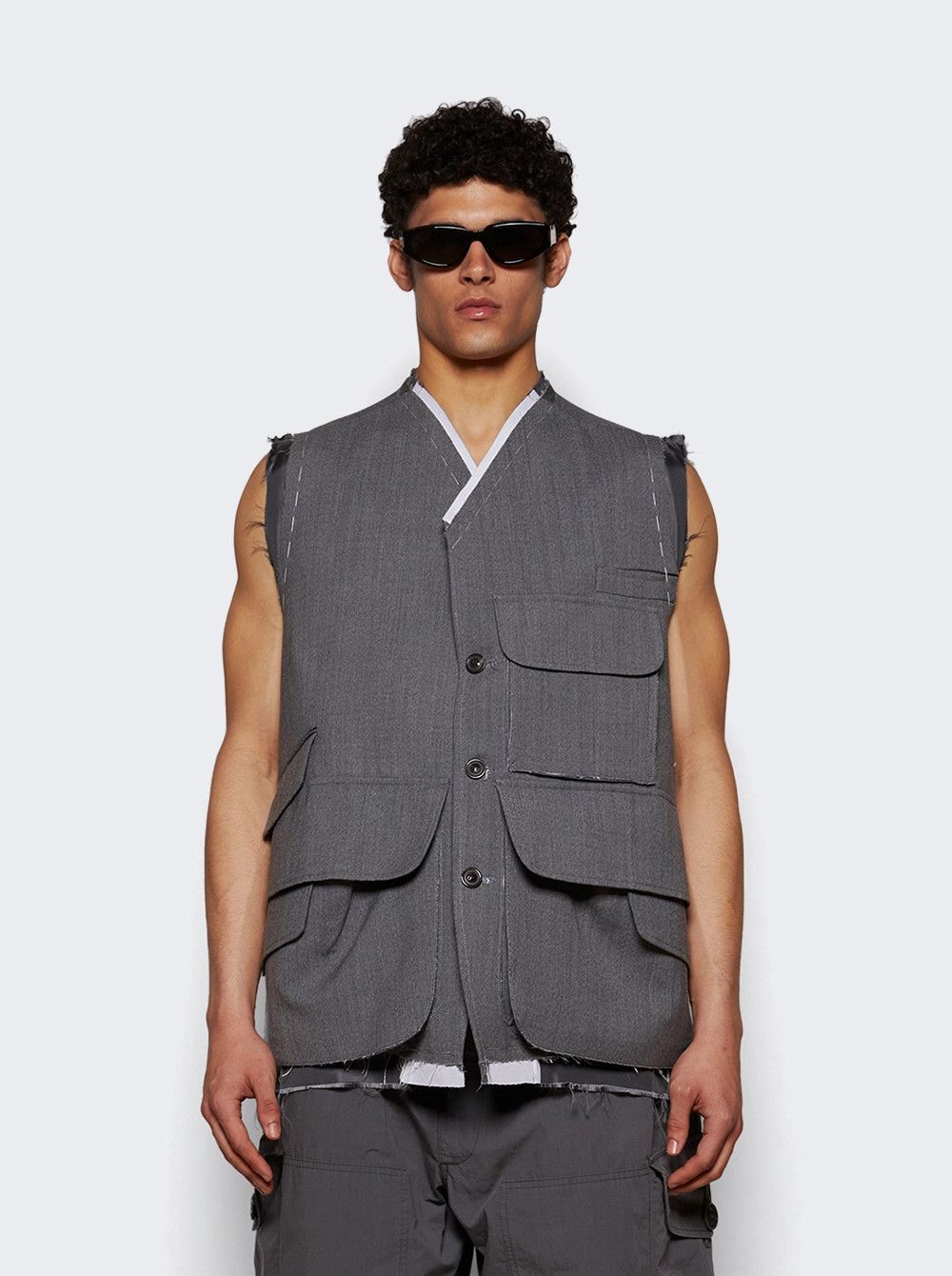 Maison Margiela o1w1db10526 Cargo Vest in Grey Melange Size US M / EU 48-50 / 2 - 2 Thumbnail