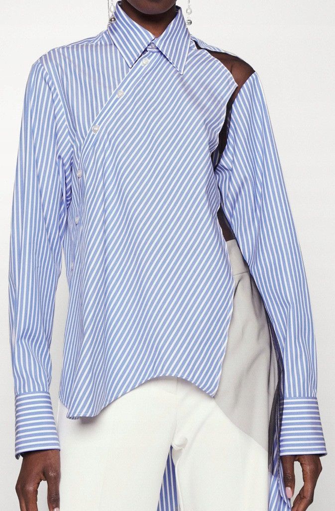 image of Viktor Rolf ds! Fw22 Viktor & Rolf Floating Away Reconstructed Shirt in Blue, Women's (Size Large)