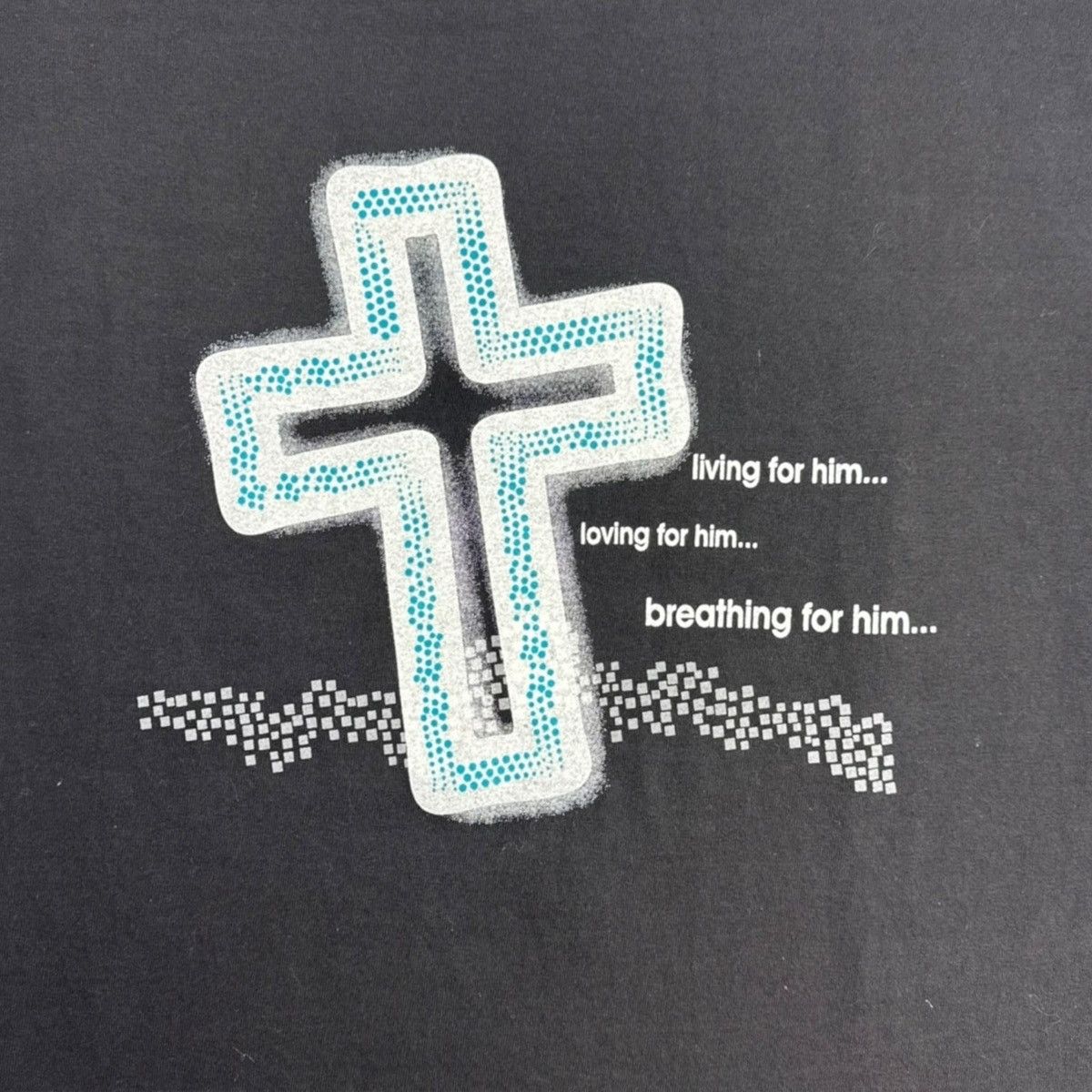 Vintage Y2K Living Loving Breathing For Him… Christian Cross T-Shirt Size US M / EU 48-50 / 2 - 3 Thumbnail