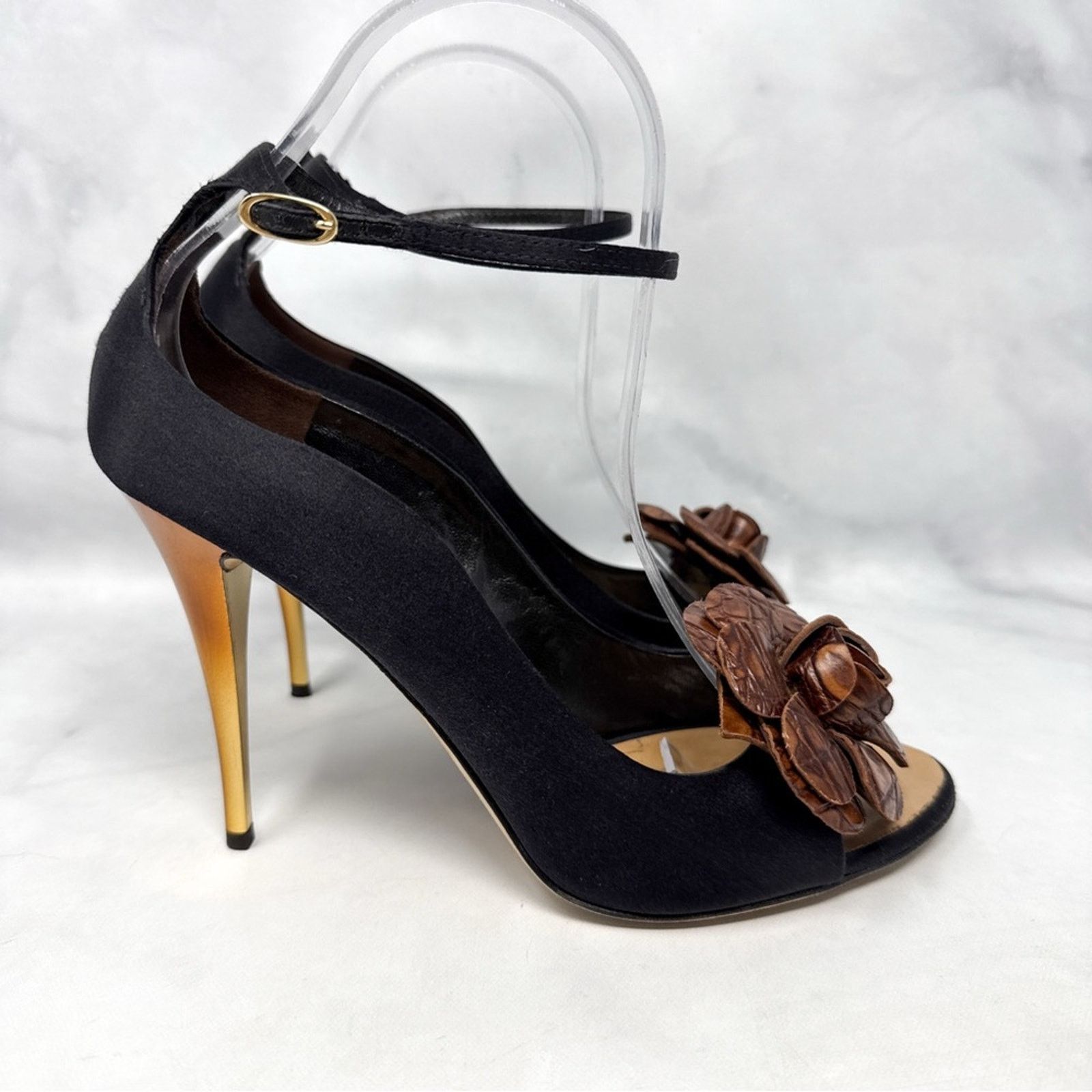 Giuseppe Zanotti Giuseppe Zanotti Vintage Y2K Leather Croc Flower Silk Heels Size US 9 / IT 39 - 4 Thumbnail