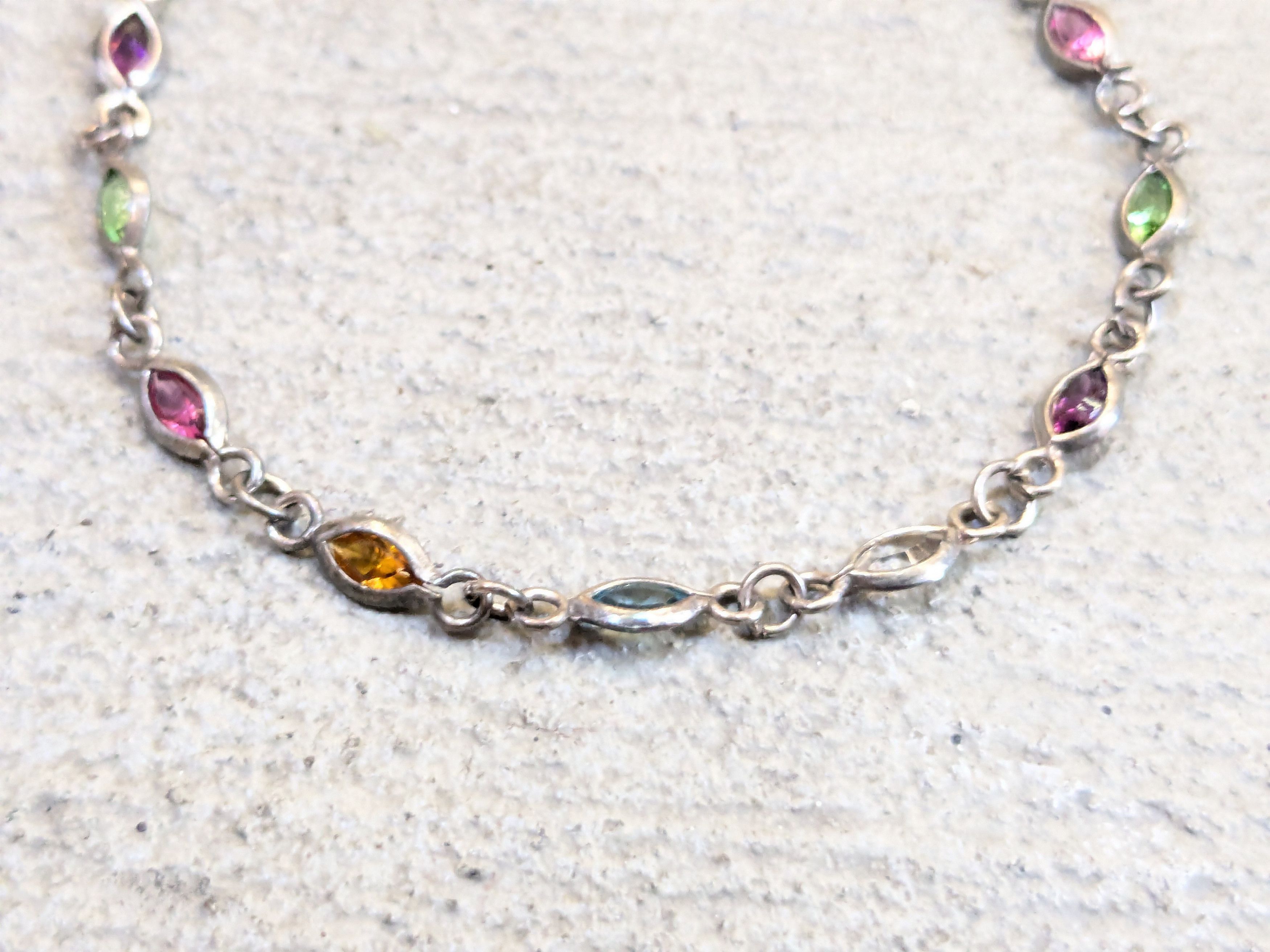 Jewelry Vintage Sterling Silver Bracelet 7.75" Marquise Rainbow Size ONE SIZE - 2 Thumbnail