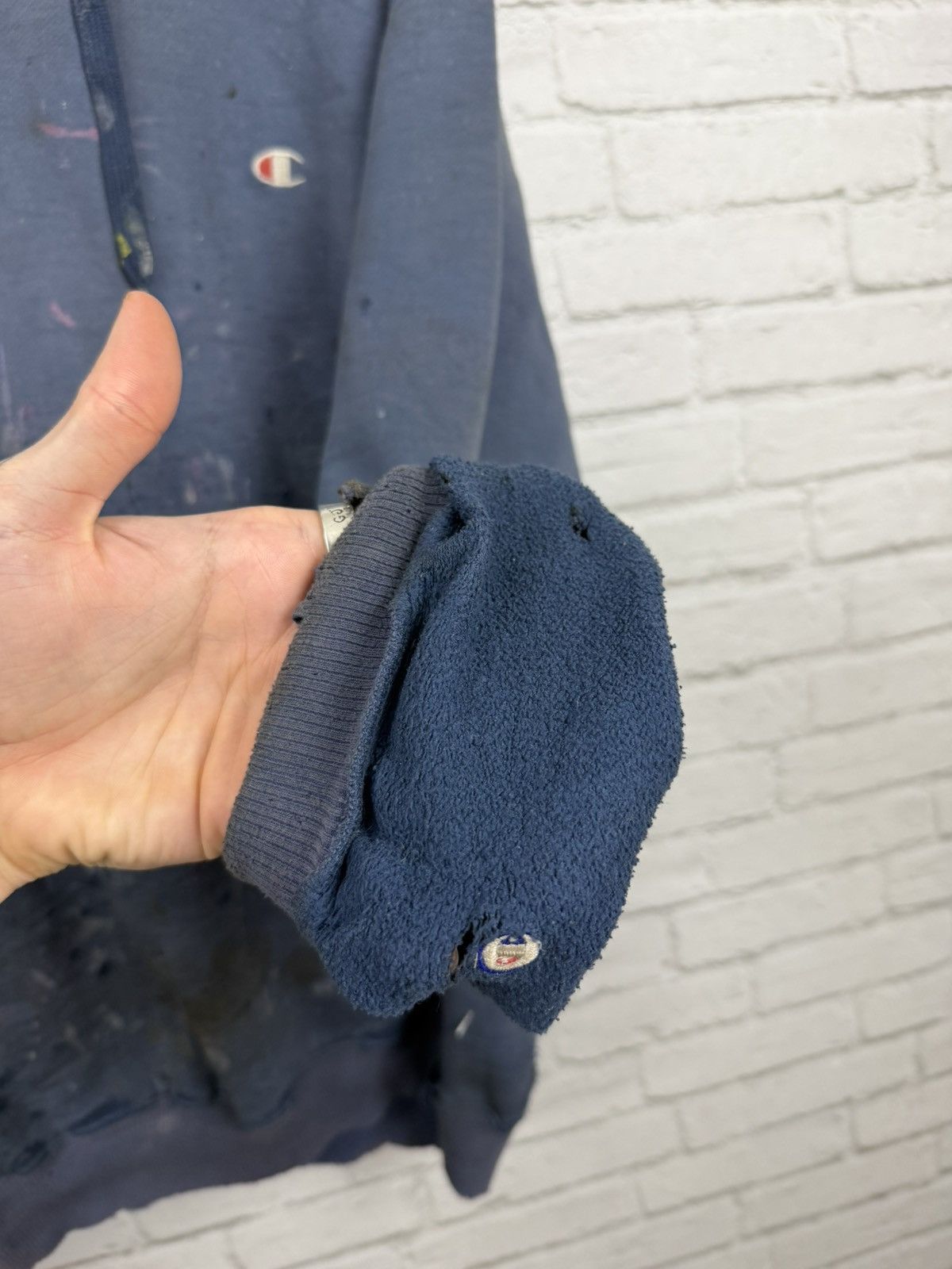 Champion (XL) APOCALYPTIC THRASHED OUT Faded Blue Champion Hoodie Size US XL / EU 56 / 4 - 15 Thumbnail