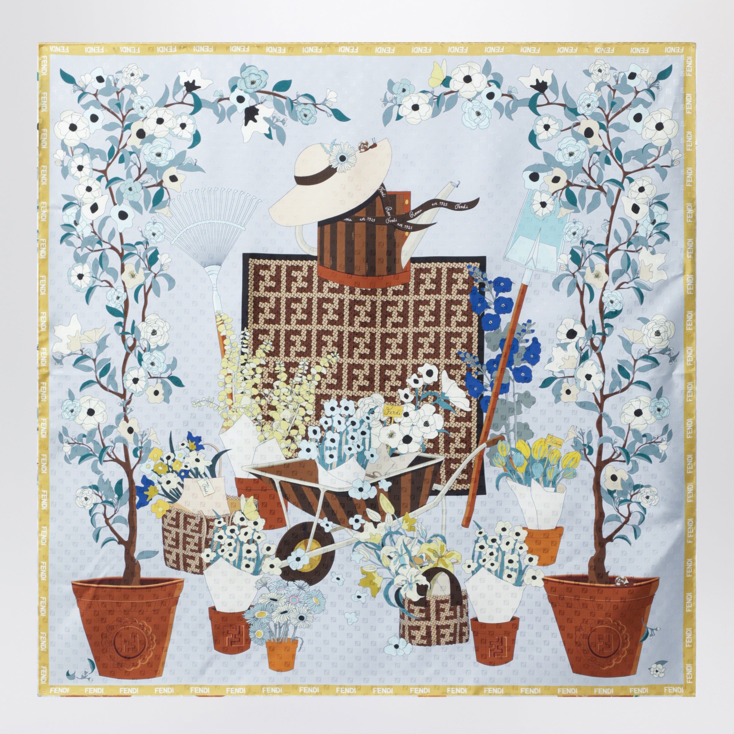 Fendi Fendi Fendi Gardening Light Blue Multicoloured Silk Foulard Size ONE SIZE - 1 Preview