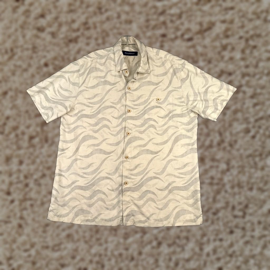 Tommy Bahama Tommy Bahama Shirt Men Large Ivory Gray Waves 100% Silk Button Up Hawaiian Size US L / EU 52-54 / 3 - 1 Thumbnail