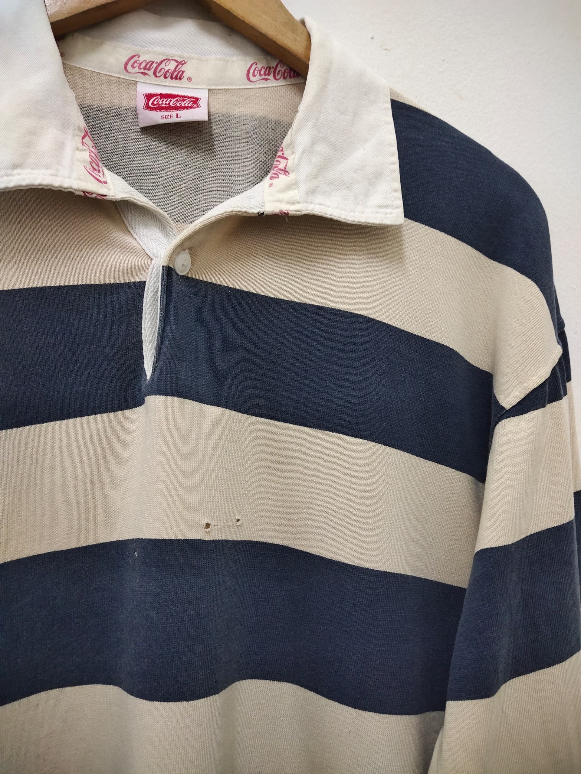 Coca Cola Vintage 90s Coca cola distressed Stripe polo rugby shirt Size US L / EU 52-54 / 3 - 3 Thumbnail