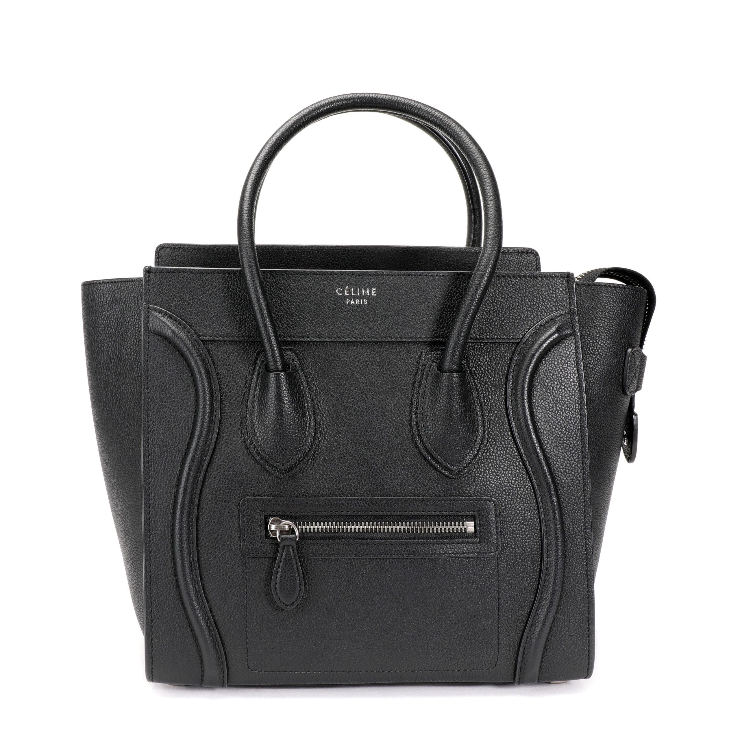 Image of Celine Céline Black Calfskin Leather Micro Luggage Tote, Women's