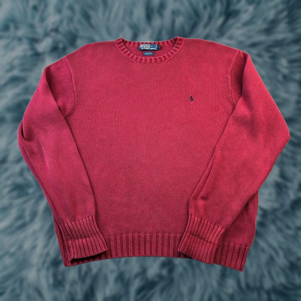 Polo Ralph Lauren Vintage Polo Ralph Lauren Sweater Mens Large Red Cable Knit Crewneck Chunky Heavy Size US L / EU 52-54 / 3 - 1 Thumbnail