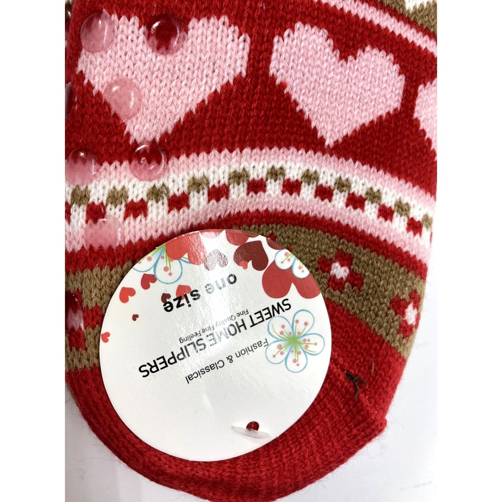 Vintage Sweet Home Slippers Socks Women Slipper One Size Fleece Lining Heart Snow NWT Red White Christmas Holiday Winter Cushioned Non-Slip Mid Calf Socks Size ONE SIZE - 2 Thumbnail