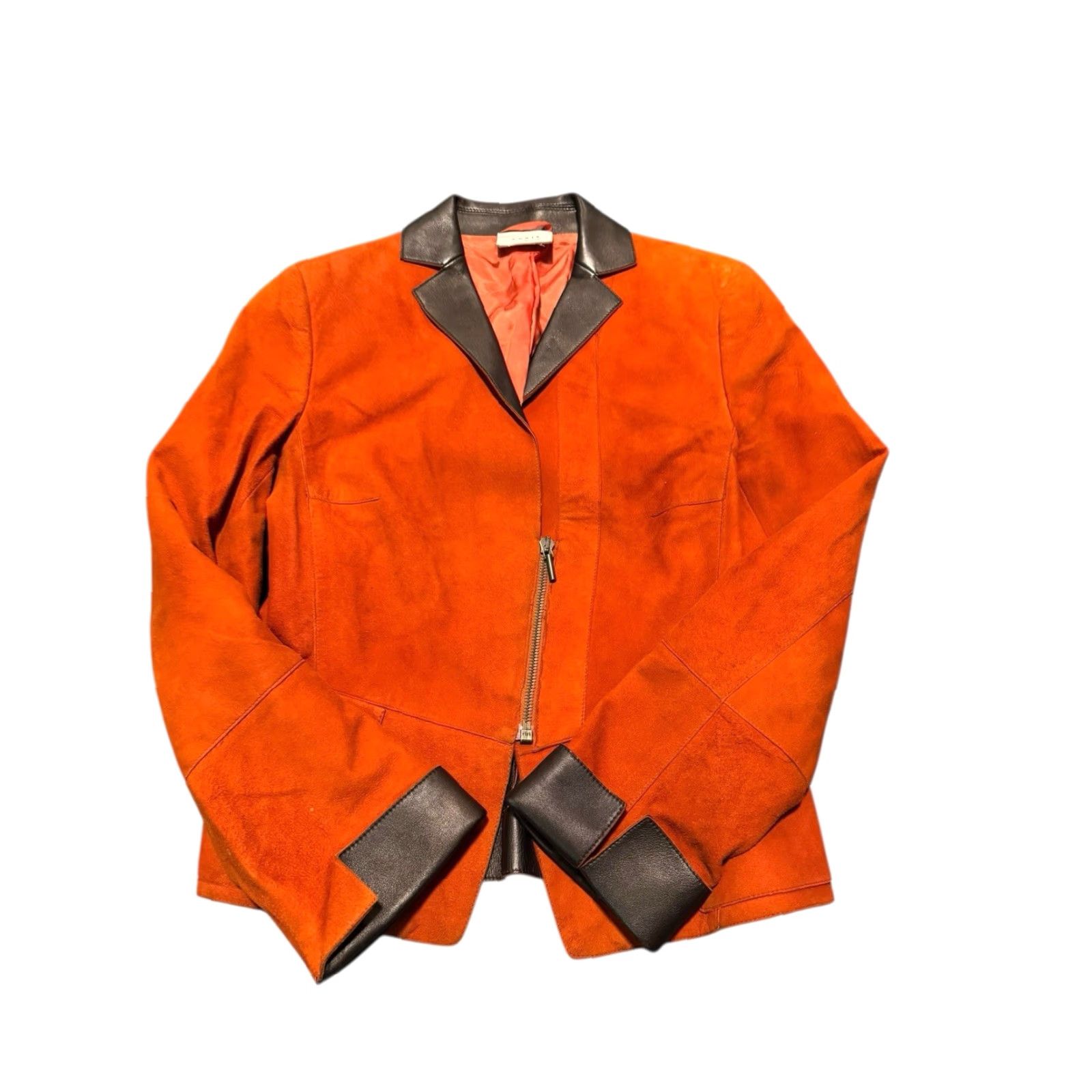 Akris Akris Punto Leather & Suede Jacket Rust Orange Brown 6 Motorcycle Zip Womens Size M / US 6-8 / IT 42-44 - 5 Thumbnail