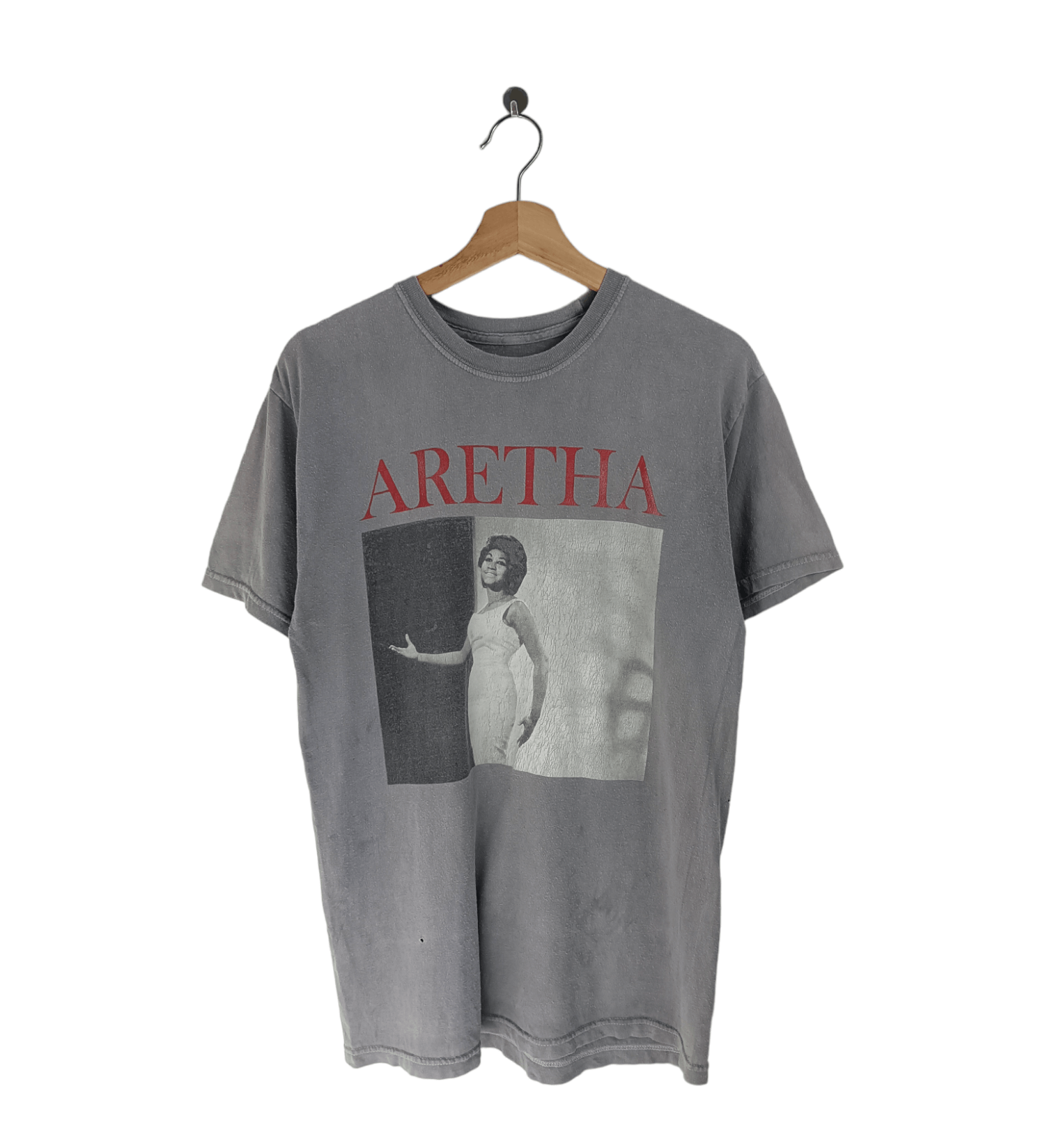 image of Rap Tees x Vintage Aretha Franklin Distressed Tee Whitney Stevie Gaye in Faded Gray (Size Medium)