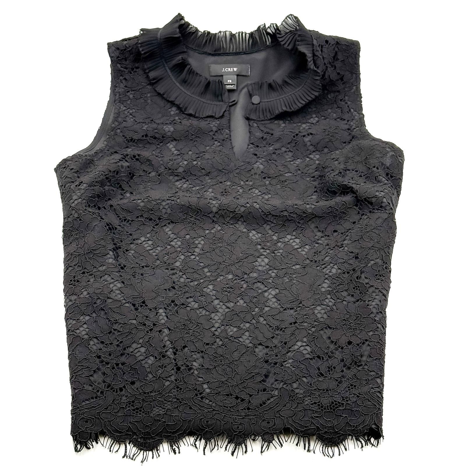 J.Crew J.Crew Black Floral Lace Sleeveless Top Ruffle Neck Women's Size S / US 4 / IT 40 - 1 Thumbnail