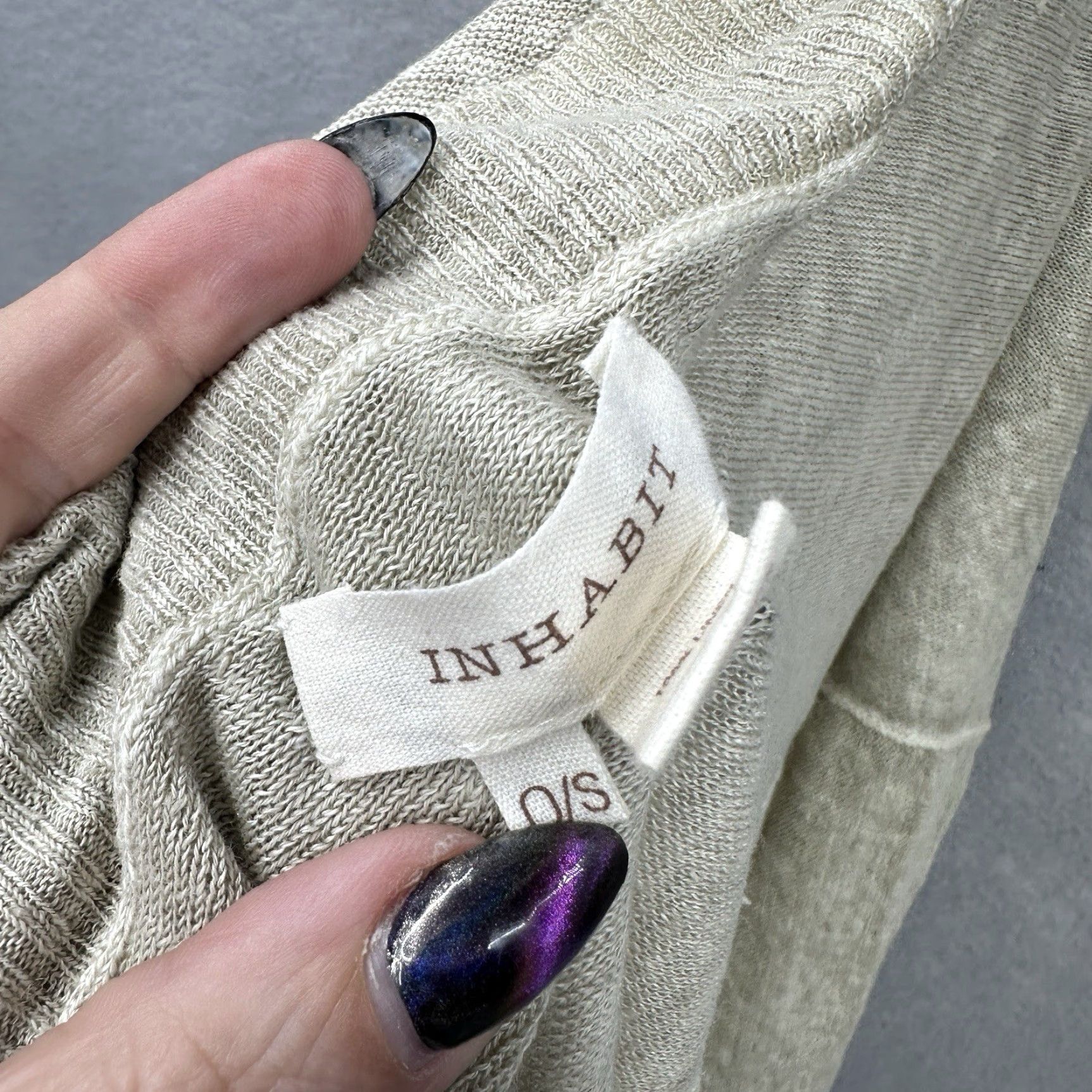 Vintage INHABIT Scarf Beige Linen Knit Rectangle Shawl Wrap Bohemian Preppy Neck Warmer Women Fashion READ DETAILS Size ONE SIZE - 3 Thumbnail