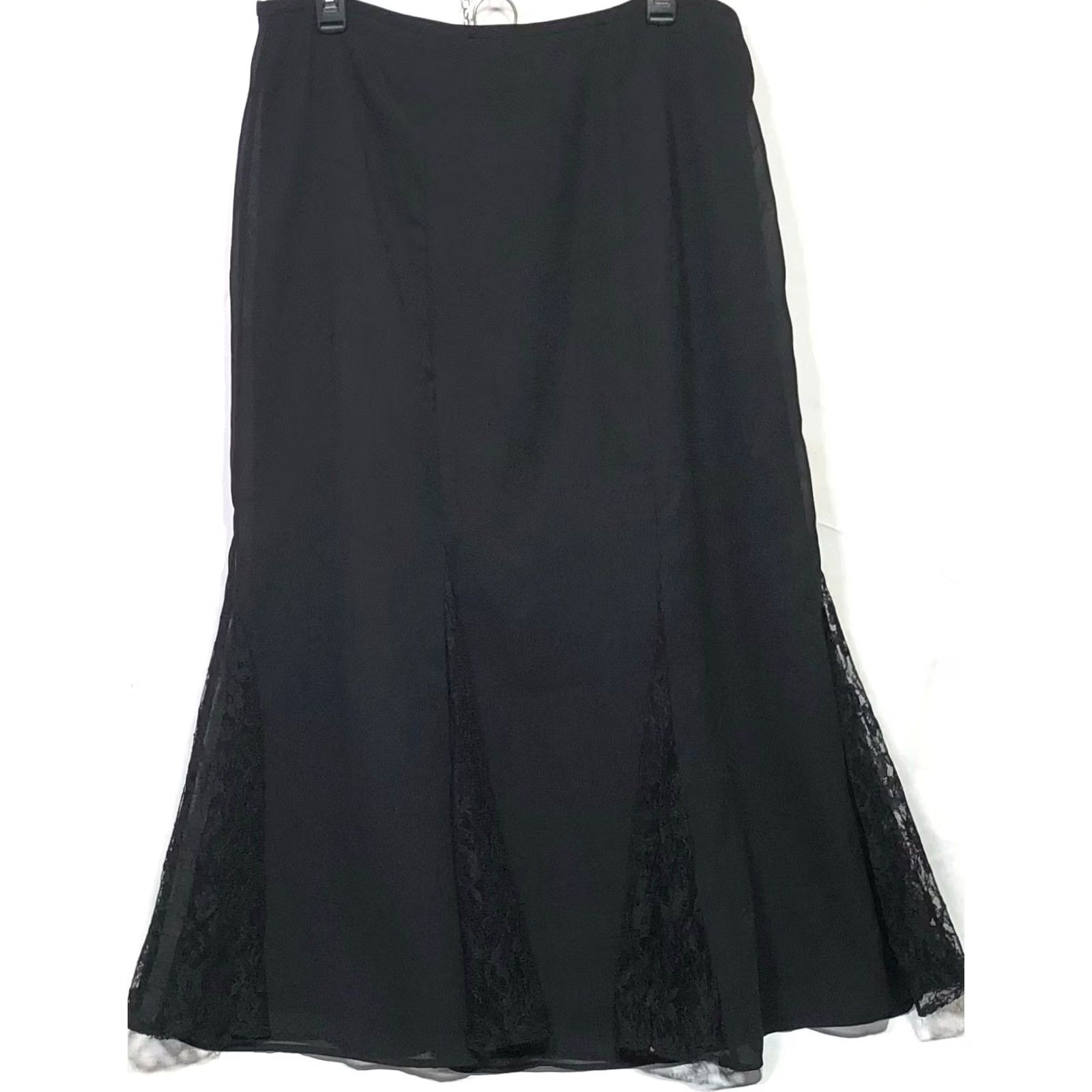 Vintage Scarlett Skirt Midi A-Line 16 Black Lace Inserts 34"W Romantic Gothic Whimsy Women Size 38" / US 16 / IT 52 - 2 Thumbnail