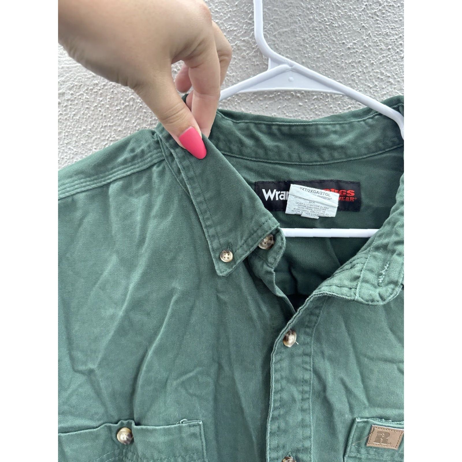 Wrangler Wrangler Riggs Workwear Mens Button Up Shirt 2XT Green Long Sleeve Canvas Collared Button-Down Western Casual Workwear Mens Shirt Size US XXL / EU 58 / 5 - 3 Thumbnail