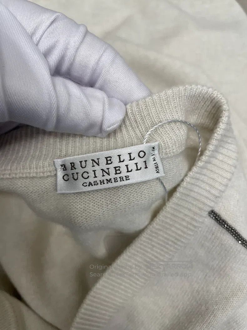 Brunello Cucinelli Brunello Cucinelli Beige Wool Beaded Sweater Size M / US 6-8 / IT 42-44 - 3 Thumbnail