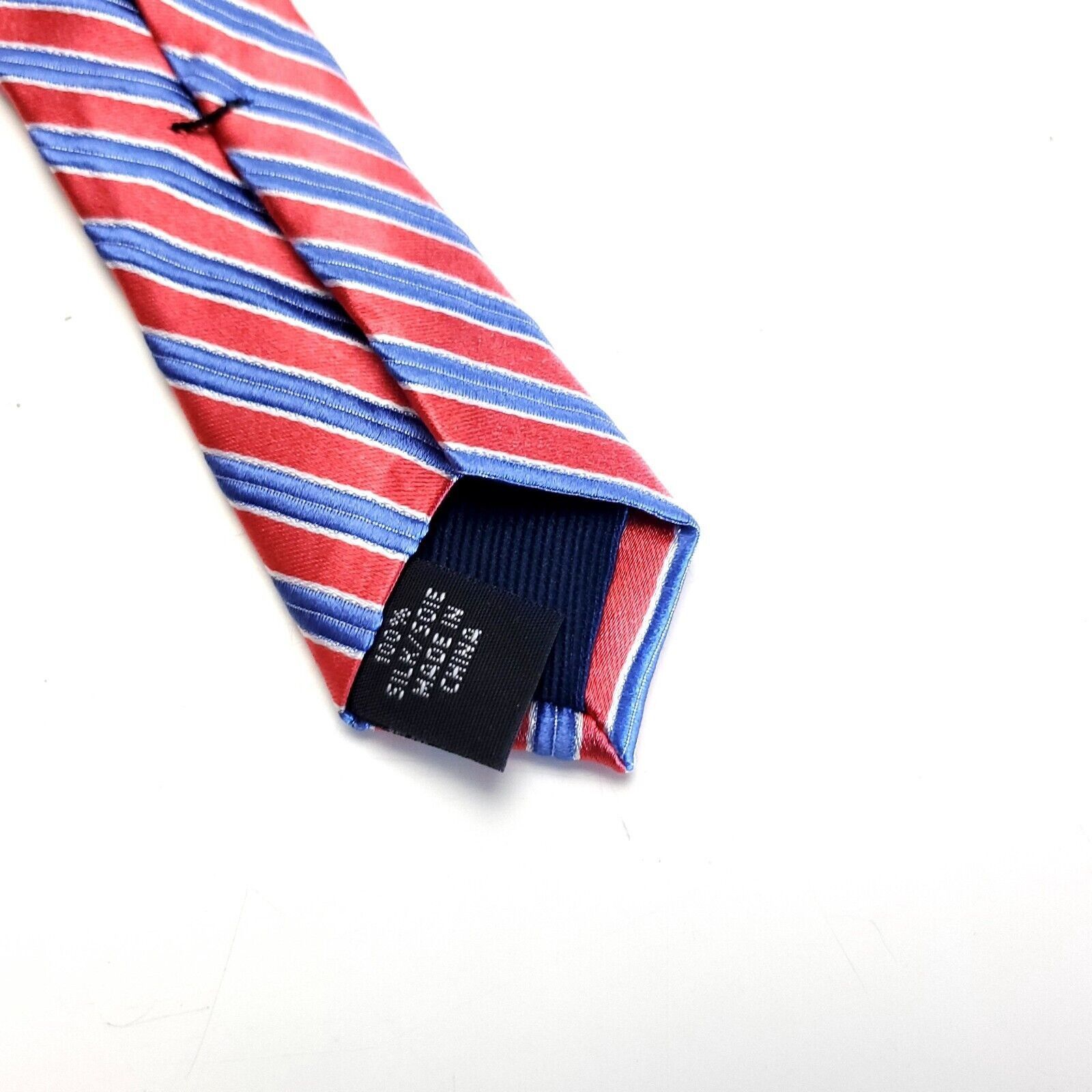 Michael Kors Michael Kors Red Blue Striped Woven Short Silk Tie Size ONE SIZE - 4 Thumbnail