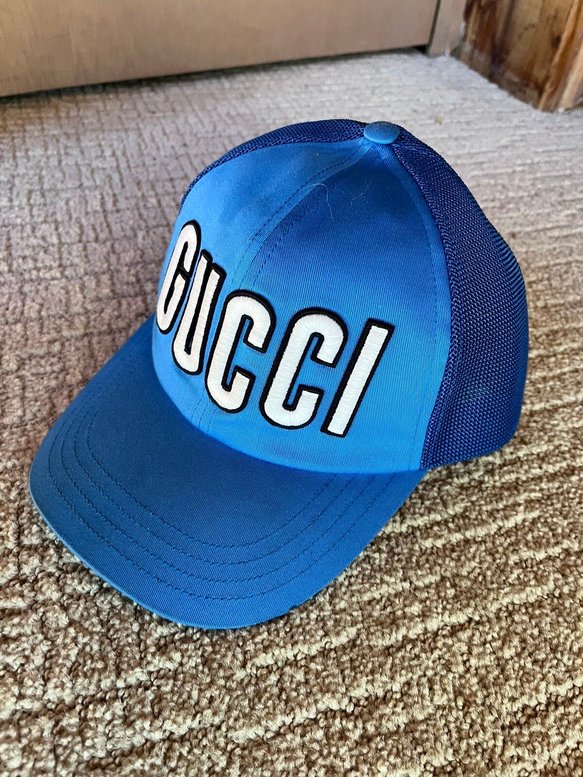 Gucci gucci embroidered mesh cap blue size large 59 cm | Grailed
