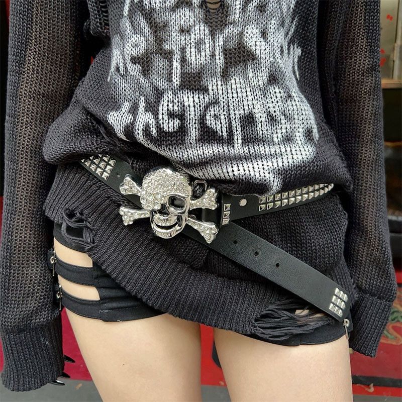 Japanese Brand × Vintage Fashionable Rivet Pyramid Inlaid Skull Buckle Belt Size ONE SIZE - 1 Thumbnail